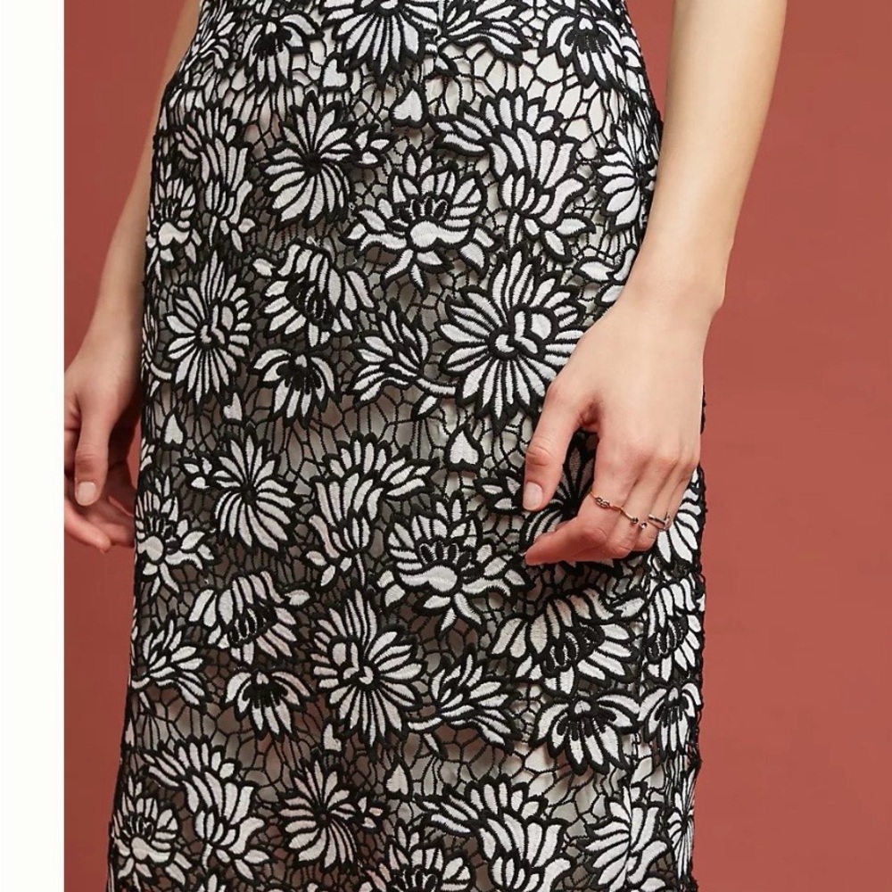 Anthropologie Sunday In Brooklyn Lace Pencil Skirt L black and white floral - Picture 3 of 6
